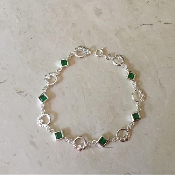 Sale $49 Firm! Sterling Claddagh Charm & Green Cz Bracelet - Picture 11 of 17
